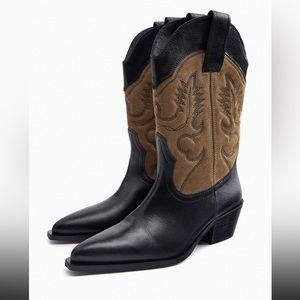 Zara Leather Cowboy Boots - brand new never worn